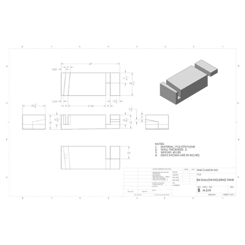 84 Gallon Custom Roto-Mold RV Holding Tank (MPN: H-519)