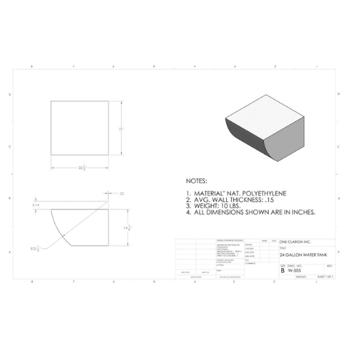 24 Gallon Custom Roto-Mold RV Water Tank (MPN: W-505)