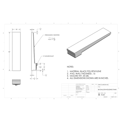 43 Gallon Custom Roto-Mold RV Holding Tank (MPN: H-651)