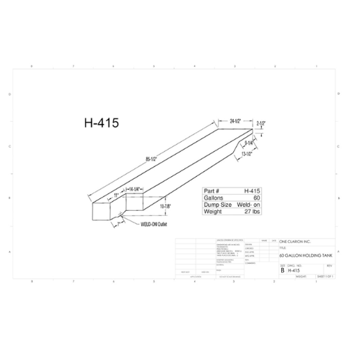 60 Gallon Custom Roto-Mold RV Holding Tank (MPN: H-415 [OR])