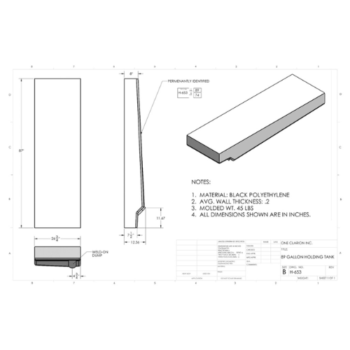 89 Gallon Custom Roto-Mold RV Holding Tank (MPN: H-653)