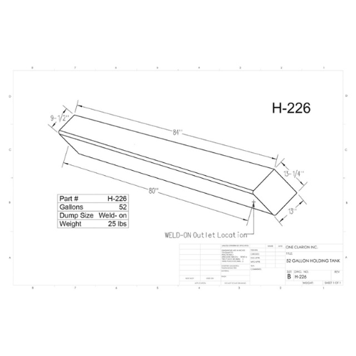 52 Gallon Custom Roto-Mold RV Holding Tank (MPN: H-226)
