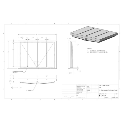 76 Gallon Custom Roto-Mold RV Holding Tank (MPN: H-524)