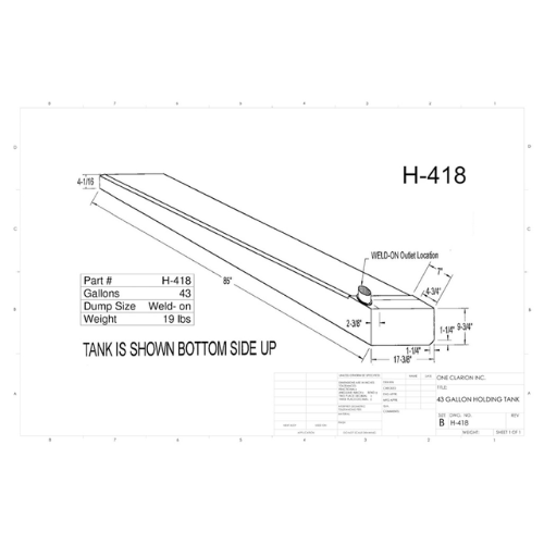 43 Gallon Custom Roto-Mold RV Holding Tank (MPN: H-418 [OR])