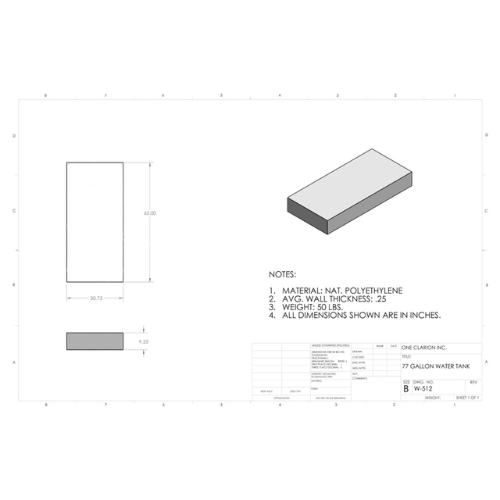 77 Gallon Custom Roto-Mold RV Water Tank (MPN: W-512)