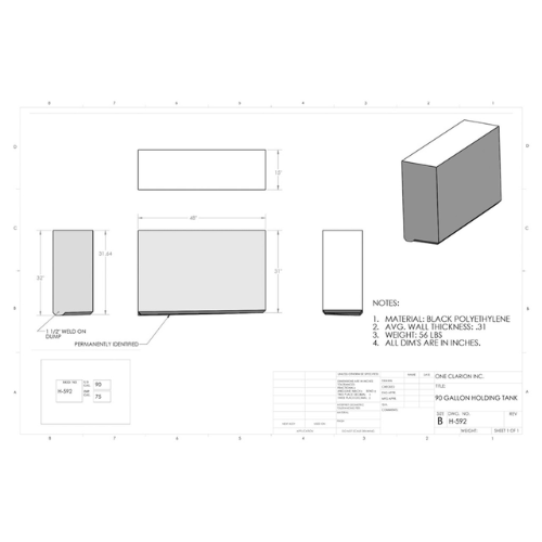 90 Gallon Custom Roto-Mold RV Holding Tank (MPN: H-592)