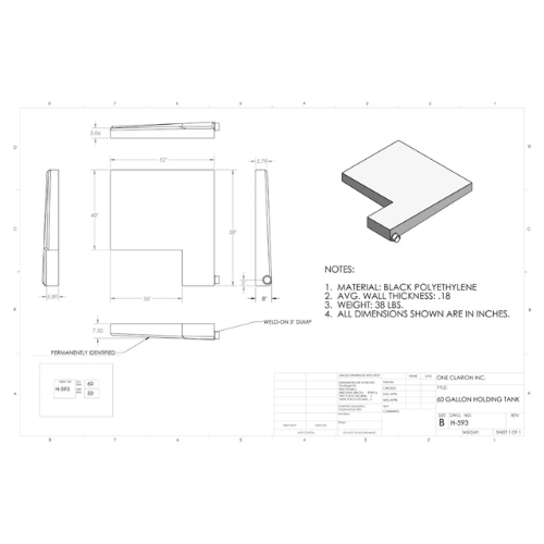 60 Gallon Custom Roto-Mold RV Holding Tank (MPN: H-593)