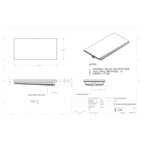 27 Gallon Custom Roto-Mold RV Holding Tank (MPN: H-599)