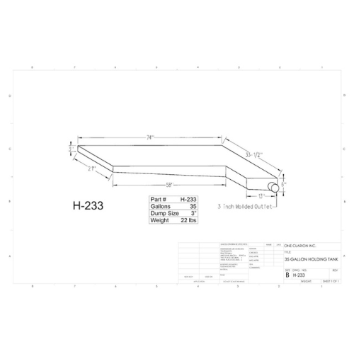 35 Gallon Custom Roto-Mold RV Holding Tank (MPN: H-233)