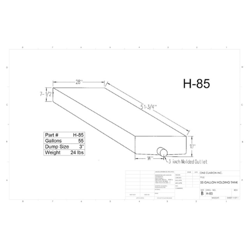 55 Gallon Custom Roto-Mold RV Holding Tank (MPN: H-85)
