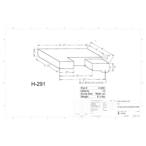 12 Gallon Custom Roto-Mold RV Holding Tank (MPN: H-291)