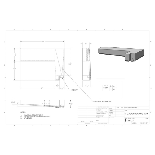 43 Gallon Custom Roto-Mold RV Holding Tank (MPN: H-533)