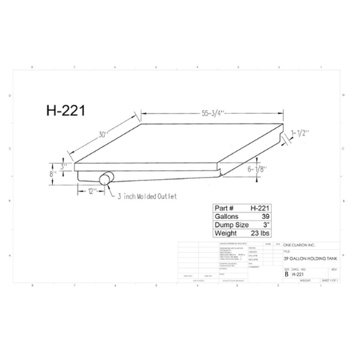 39 Gallon Custom Roto-Mold RV Holding Tank (MPN: H-221(OR))