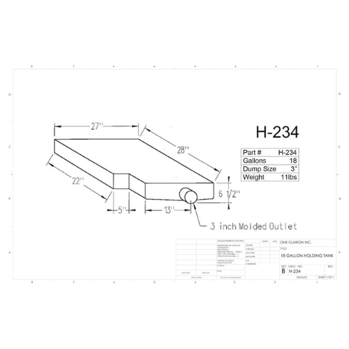 18 Gallon Custom Roto-Mold RV Holding Tank (MPN: H-234)