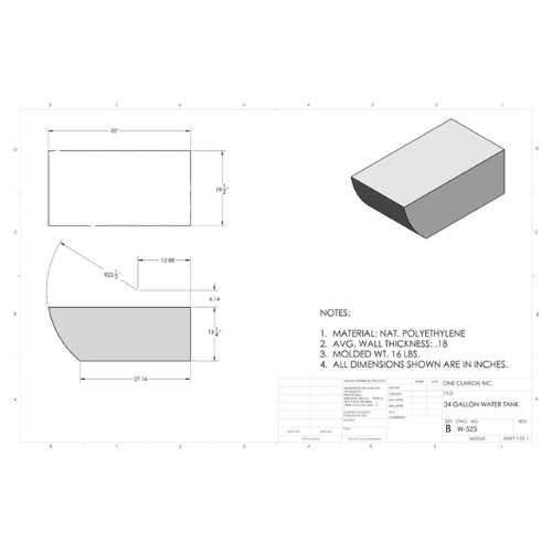 33 Gallon Custom Roto-Mold RV Water Tank (MPN: W-525)
