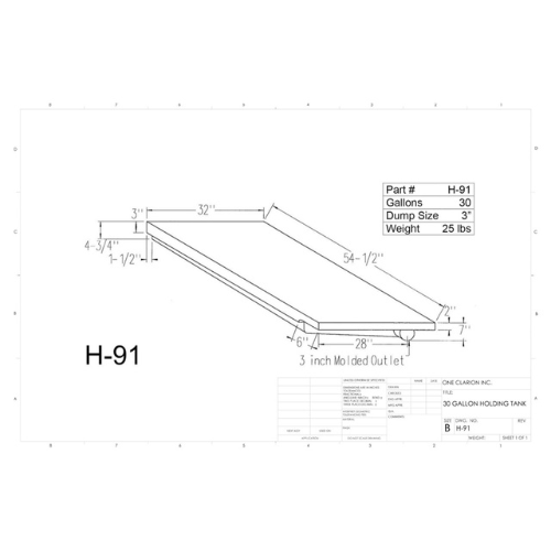 30 Gallon Custom Roto-Mold RV Holding Tank (MPN: H-91 (OR))