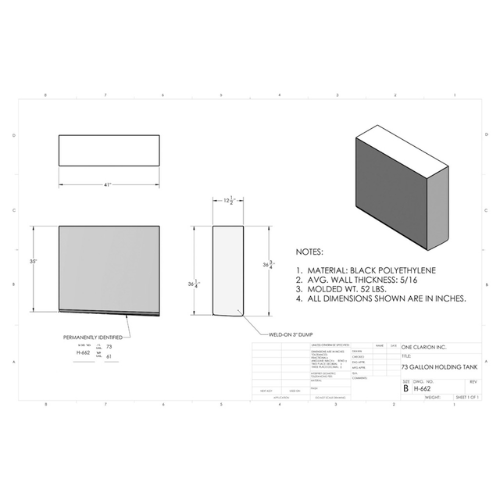 73 Gallon Custom Roto-Mold RV Holding Tank (MPN: H-662)