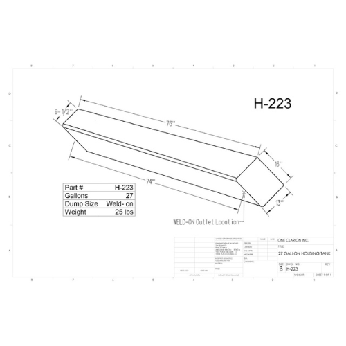 27 Gallon Custom Roto-Mold RV Holding Tank (MPN: H-223)