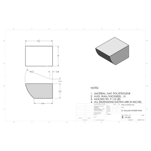 21 Gallon Custom Roto-Mold RV Water Tank (MPN: W-526)