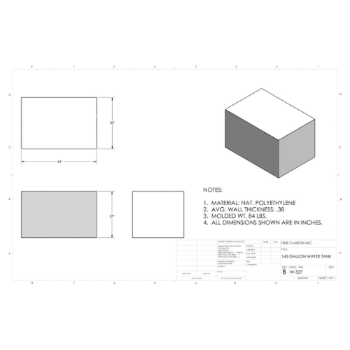 145 Gallon Custom Roto-Mold RV Water Tank (MPN: W-527)