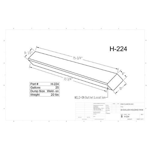 25 Gallon Custom Roto-Mold RV Holding Tank (MPN: H-224 [OR))
