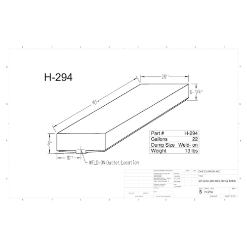 22 Gallon Custom Roto-Mold RV Holding Tank (MPN: H-294)