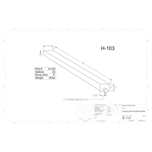 24 Gallon Custom Roto-Mold RV Holding Tank (MPN: H-103)