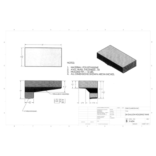 24 Gallon Custom Roto-Mold RV Holding Tank (MPN: H-604)