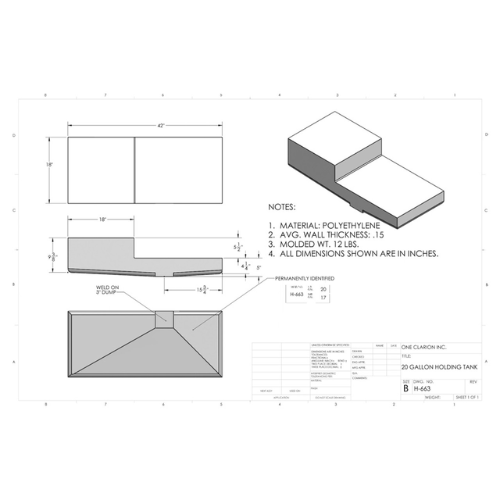 20 Gallon Custom Roto-Mold RV Holding Tank (MPN: H-663)