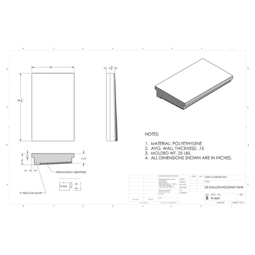 53 Gallon Custom Roto-Mold RV Holding Tank (MPN: H-664)