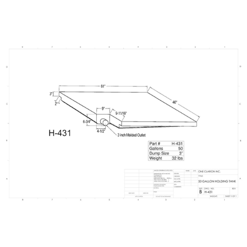 50 Gallon Custom Roto-Mold RV Holding Tank (MPN: H-431)